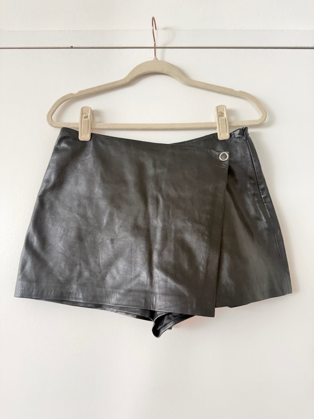 Black Faux Leather Skort with Wrap Front